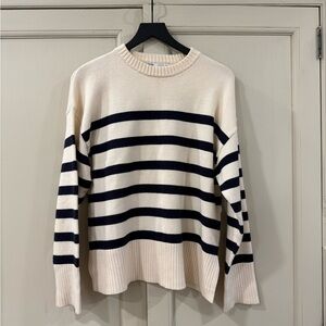 Zara Black White Striped Crewneck Sweater Size Small